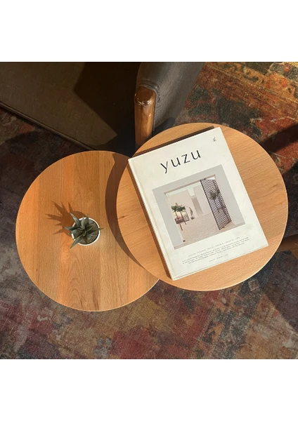 2'li Zigon Mantar Sehpa Mushroom | Masif Ahşap Modern Yan Sehpa Takımı